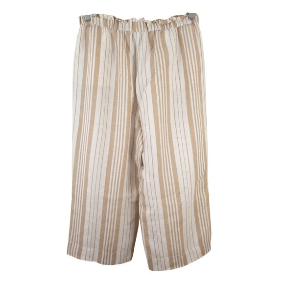 Chico's Womens 1.5 M 10 Tan White Striped 100% Linen Capri Cropped Pull On Pants - Picture 3 of 6